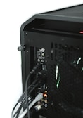 a close up of a black computer case