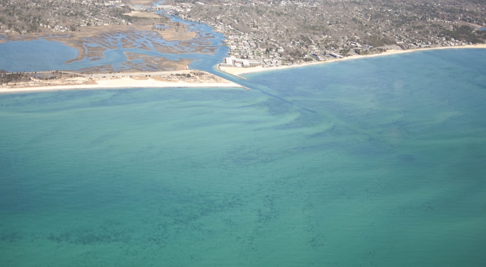 an aerial view of a body of water