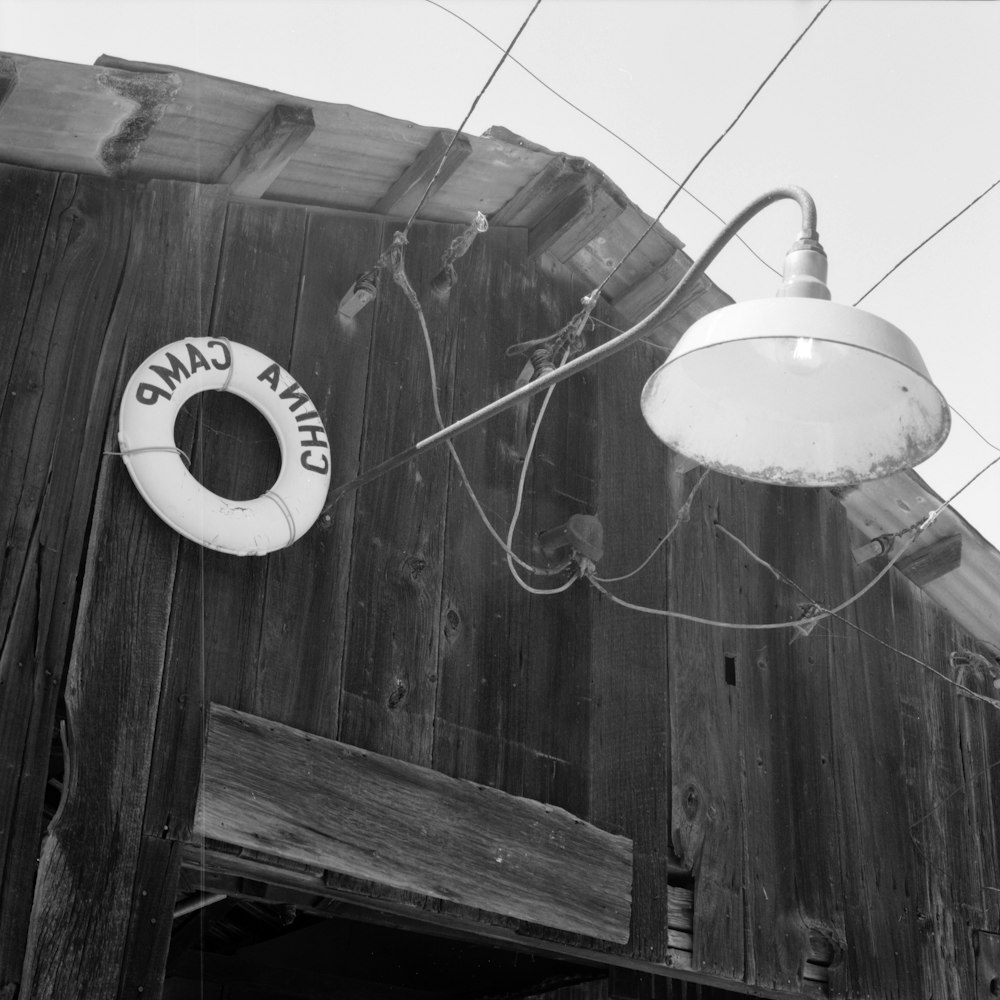 a black and white photo of a life preserver