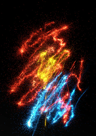 A colorful screenshot of a dynamic fractal pattern generated by one of the code examples.