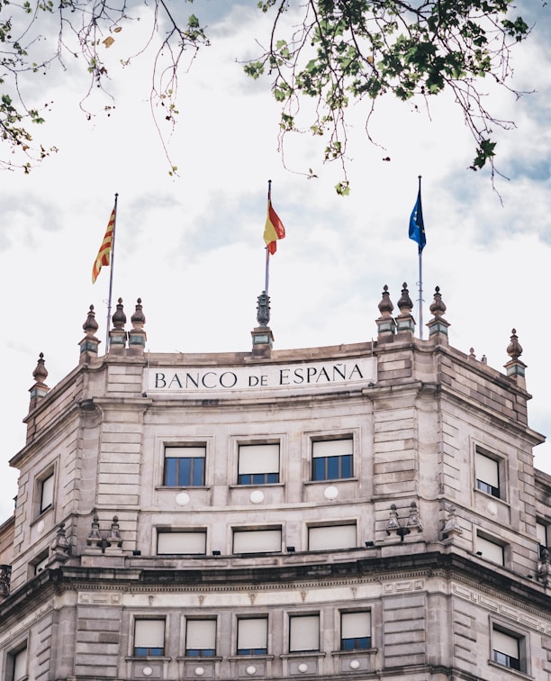 a building with flags on top