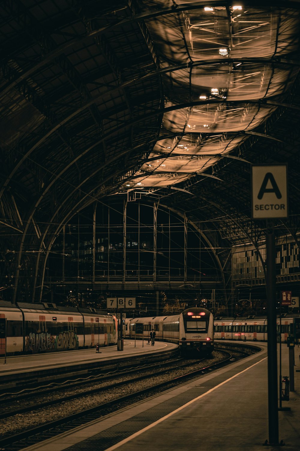 a train station with trains