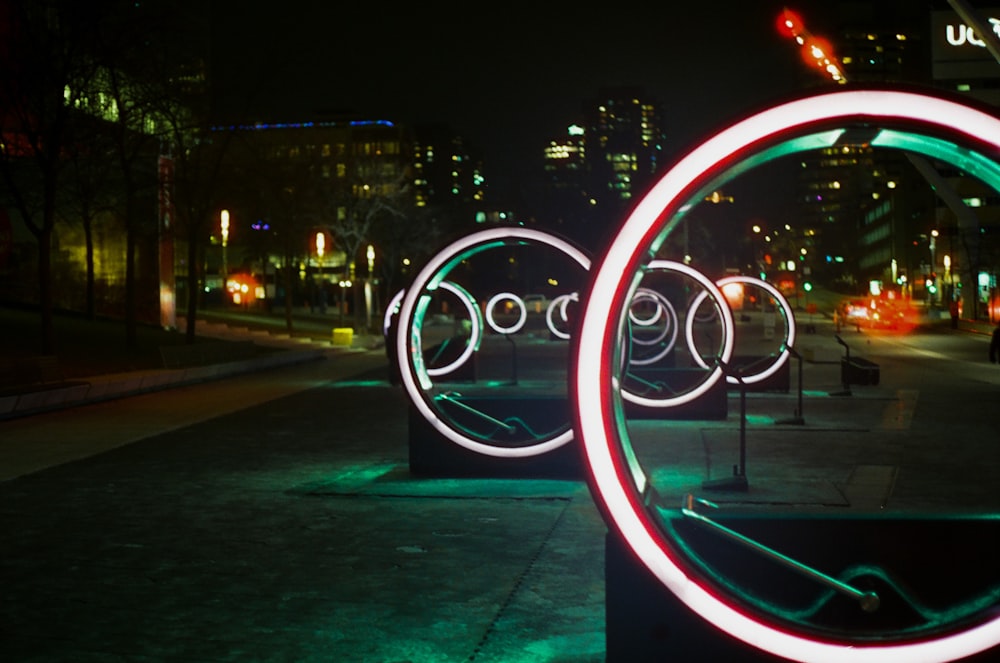 a neon sign with lights