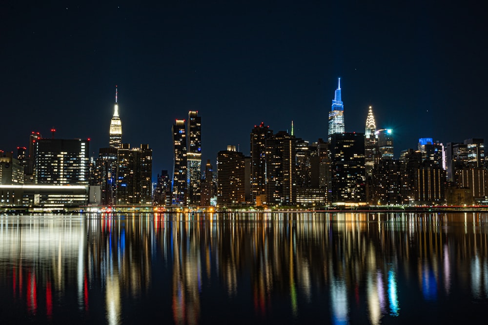 a city skyline at night