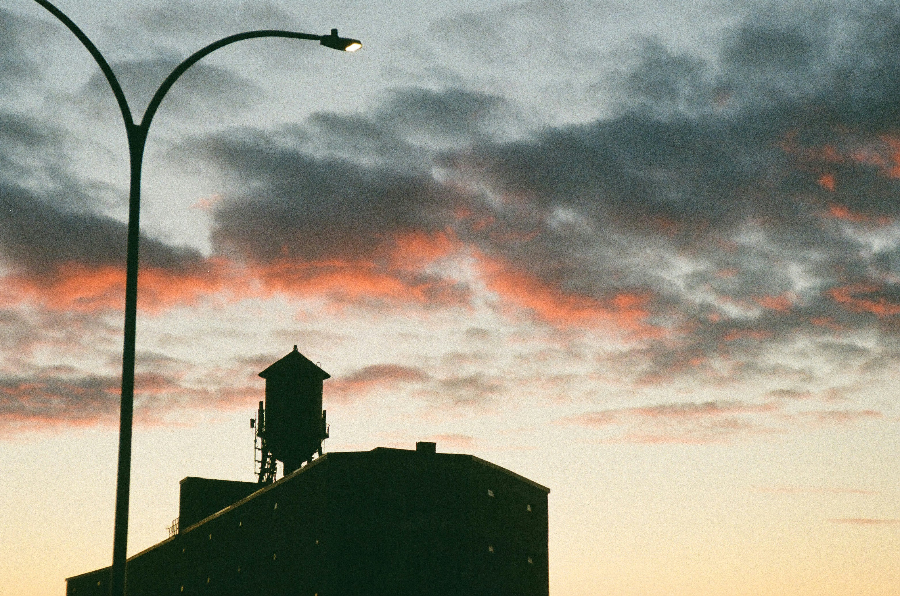 a street light and a building