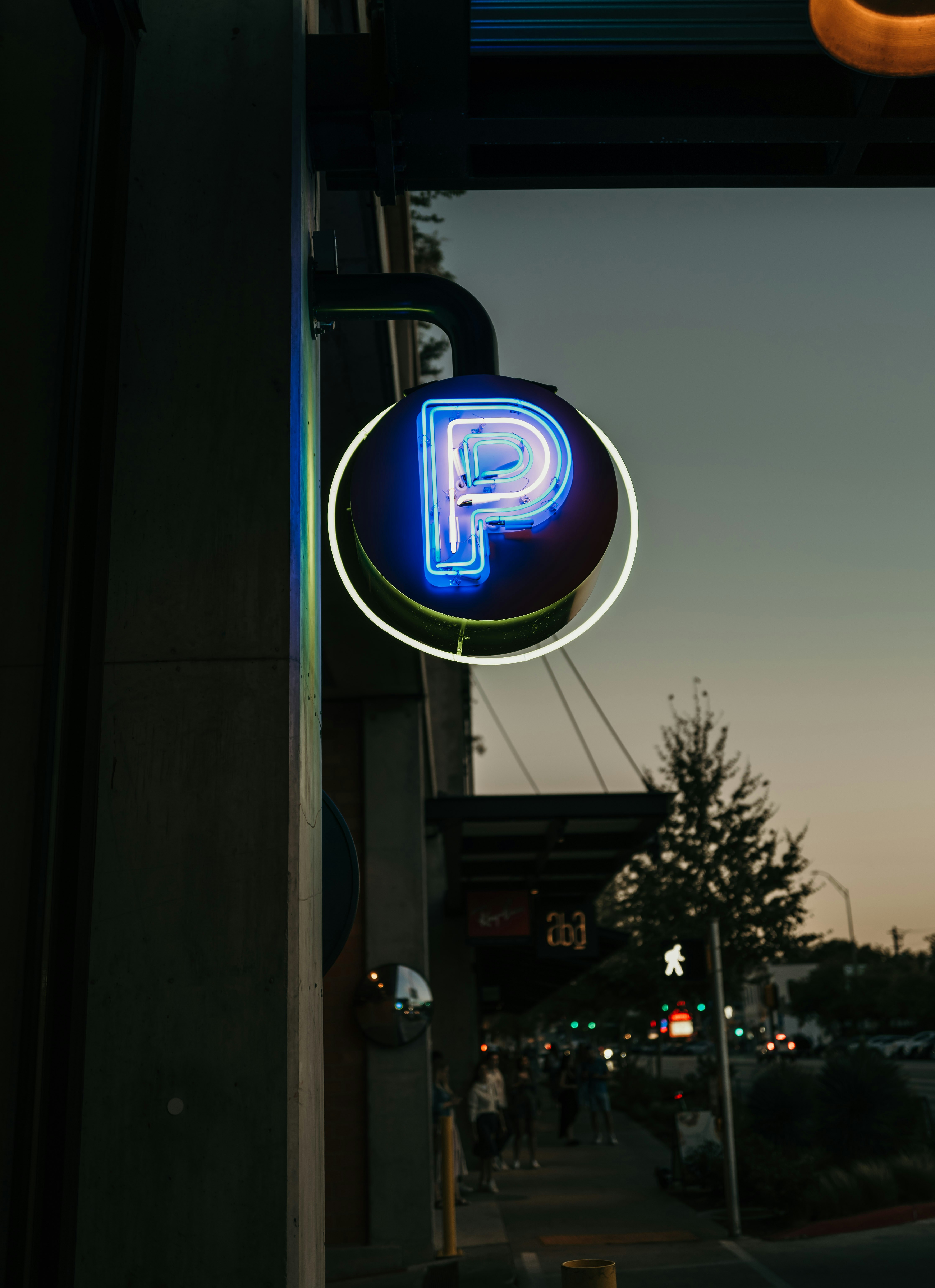 a blue sign on a building