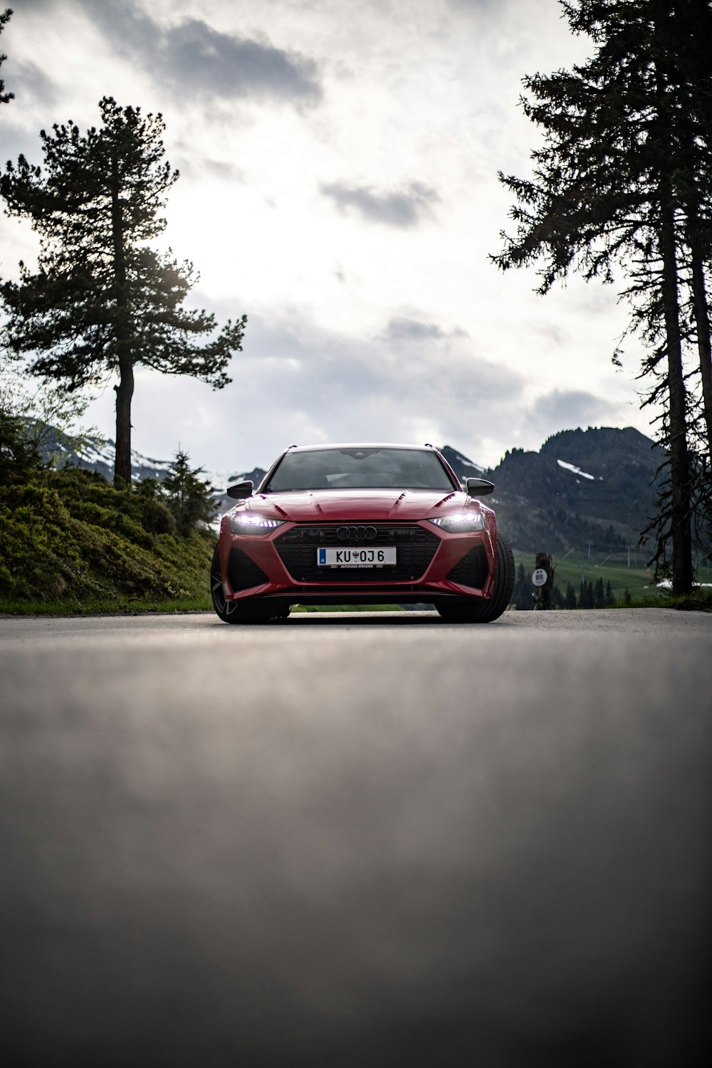 a red car on a road