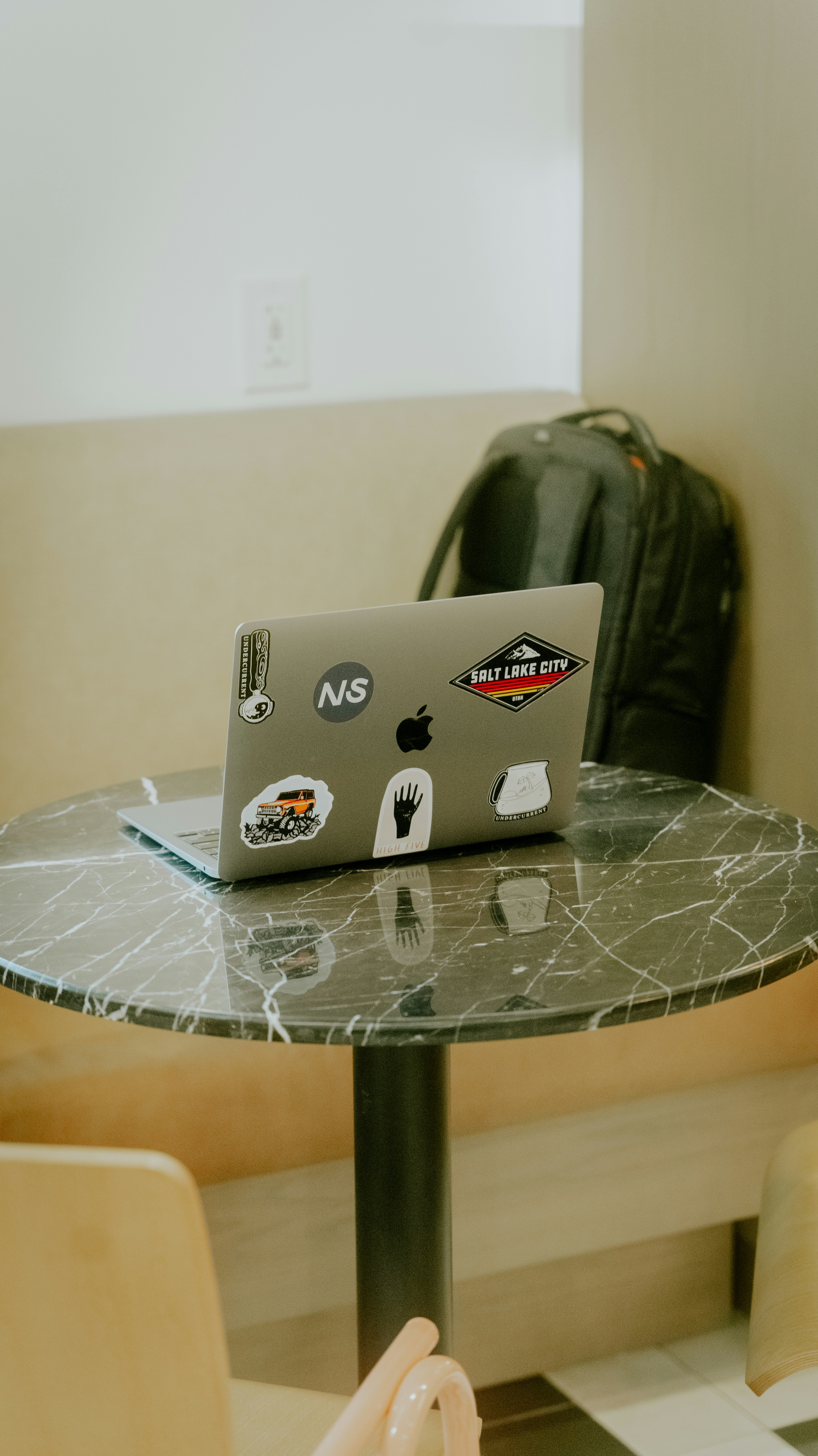 a table with a laptop on it