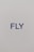 The image consists of a minimalist design with the word 'FLY' printed in bold blue capital letters against a plain light gray background.