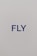 The image consists of a minimalist design with the word 'FLY' printed in bold blue capital letters against a plain light gray background.