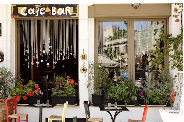 a restaurant with a table and chairs