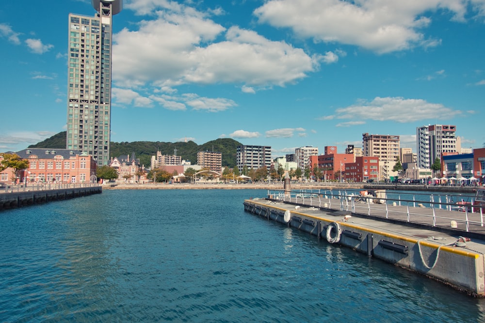 a body of water with buildings along it