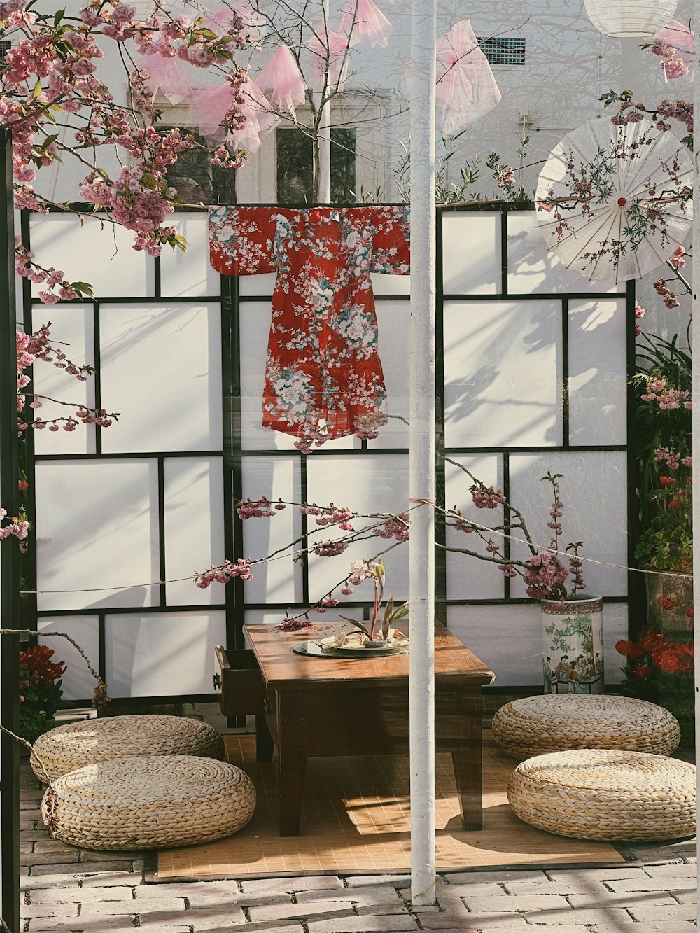 a room with a table and chairs