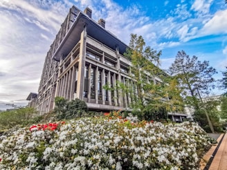 A modern cement plant surrounded by lush greenery under a clear blue sky.