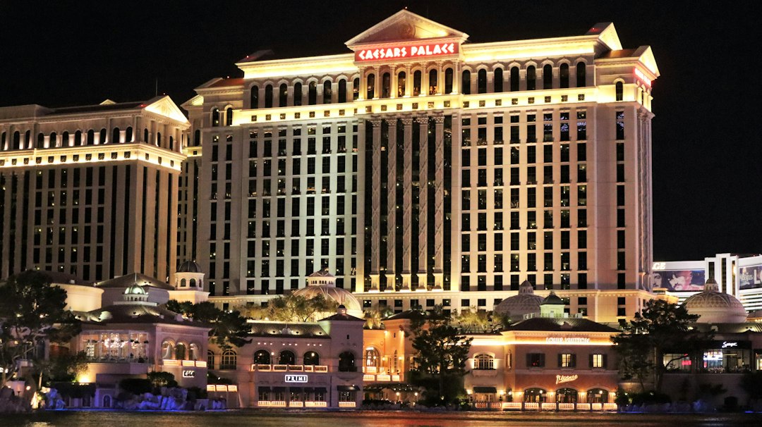 Caesars Palace glowing at night on the Las Vegas Strip