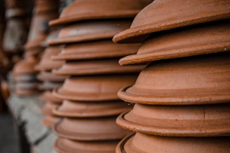 Close-up of a textured terracotta pot with subtle earthy tones.