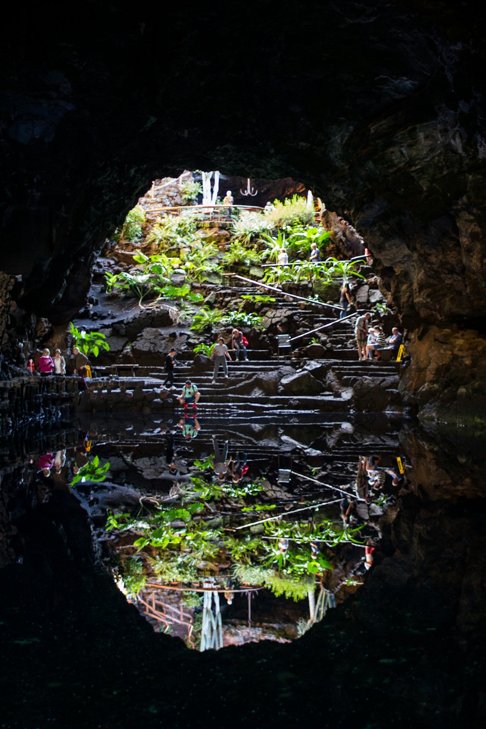 a cave with a group of people inside