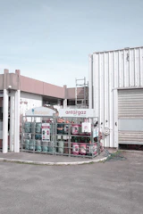 a building with a lot of containers