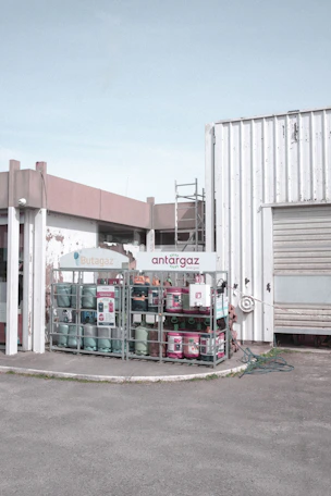 a building with a lot of containers