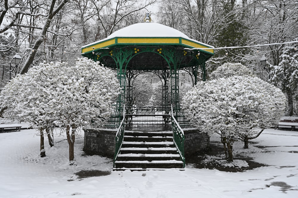 Un mirador en un parque nevado