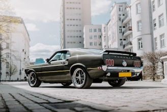 a black car parked on a street