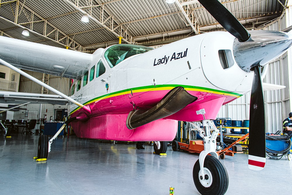 a plane in a hangar