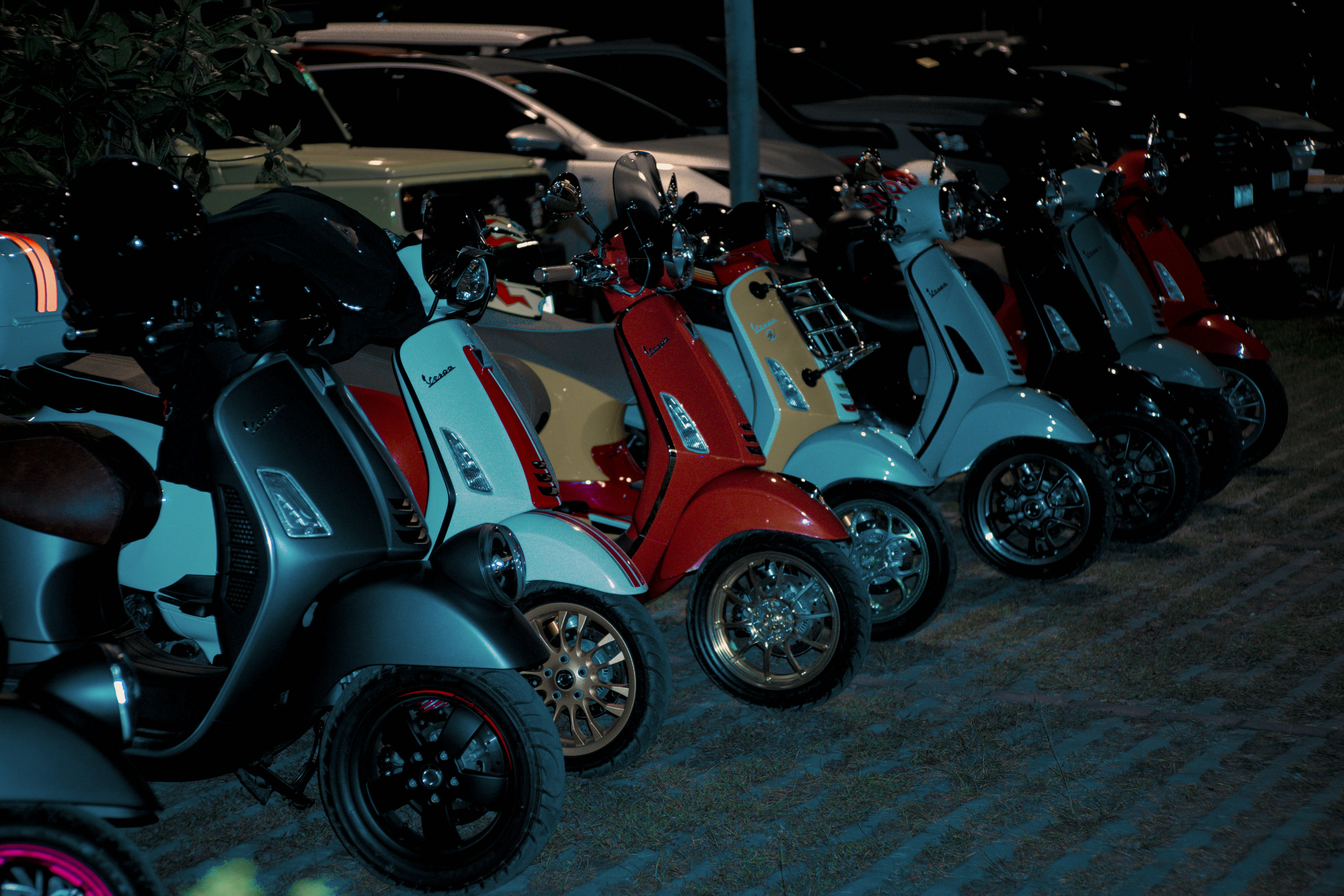 a row of scooters