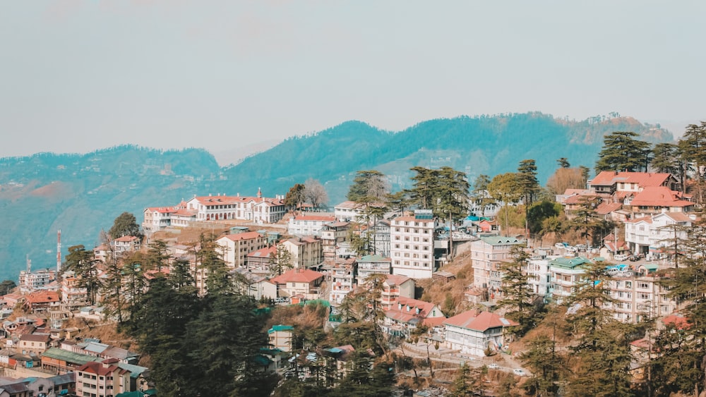 a city with many buildings and trees