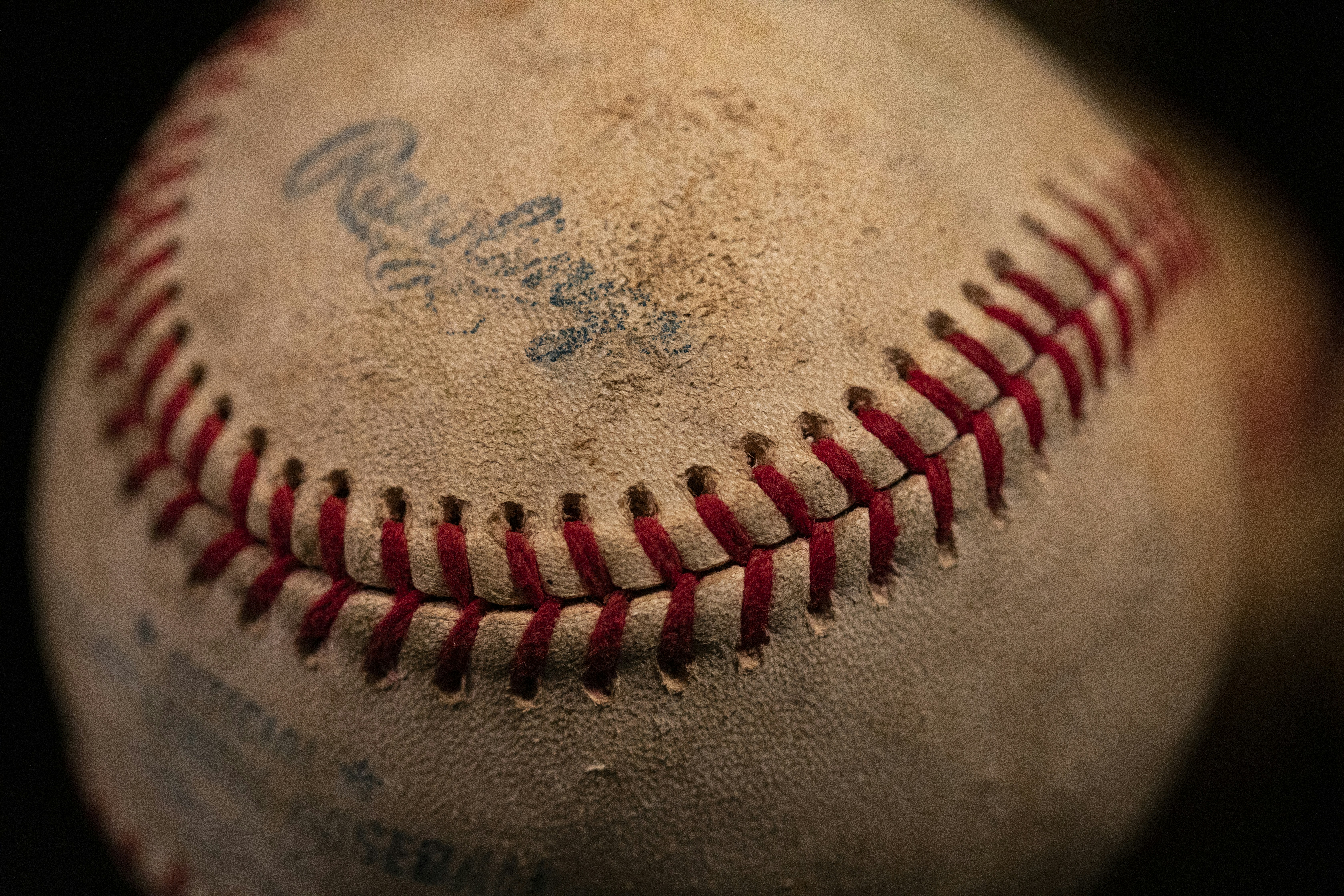 Close-up of gritty, dirty game-used baseballs. Play Ball!