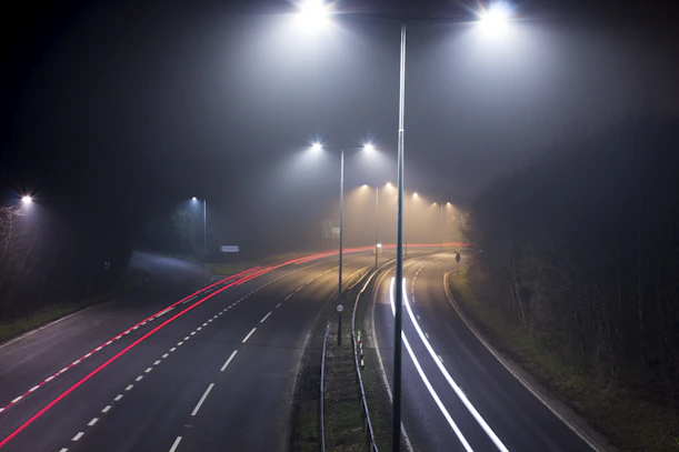 a road with lights on it