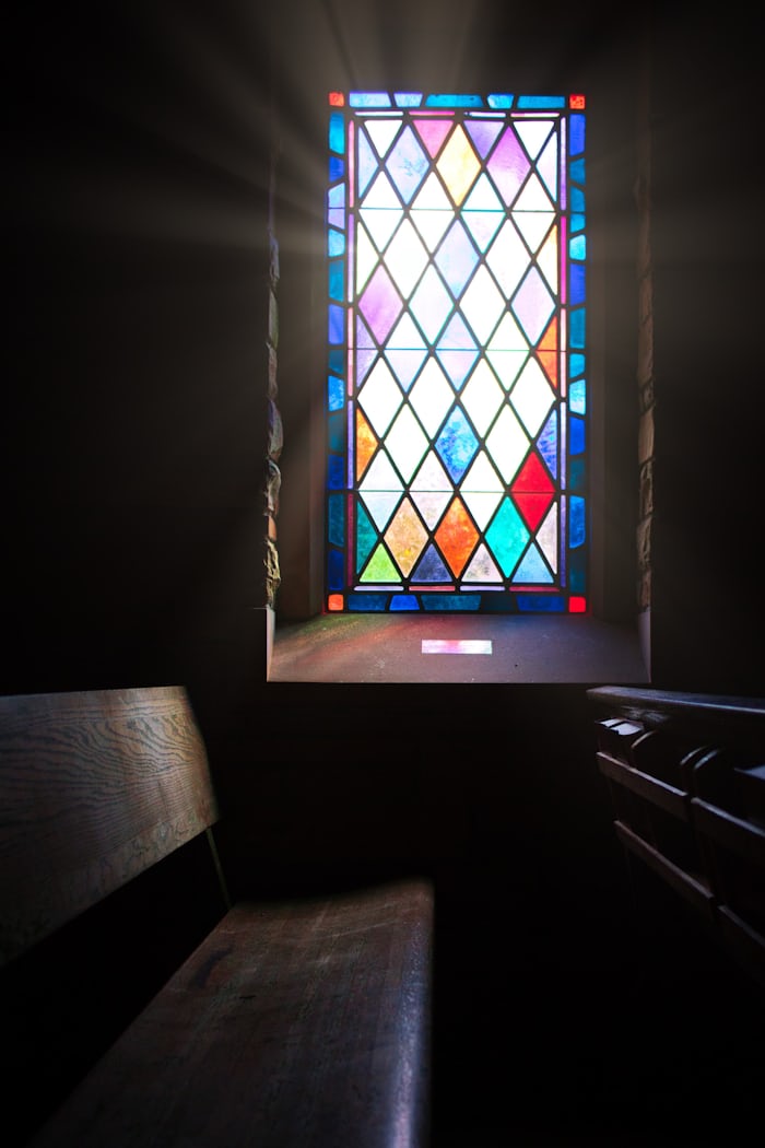 A typical stained glass church window.