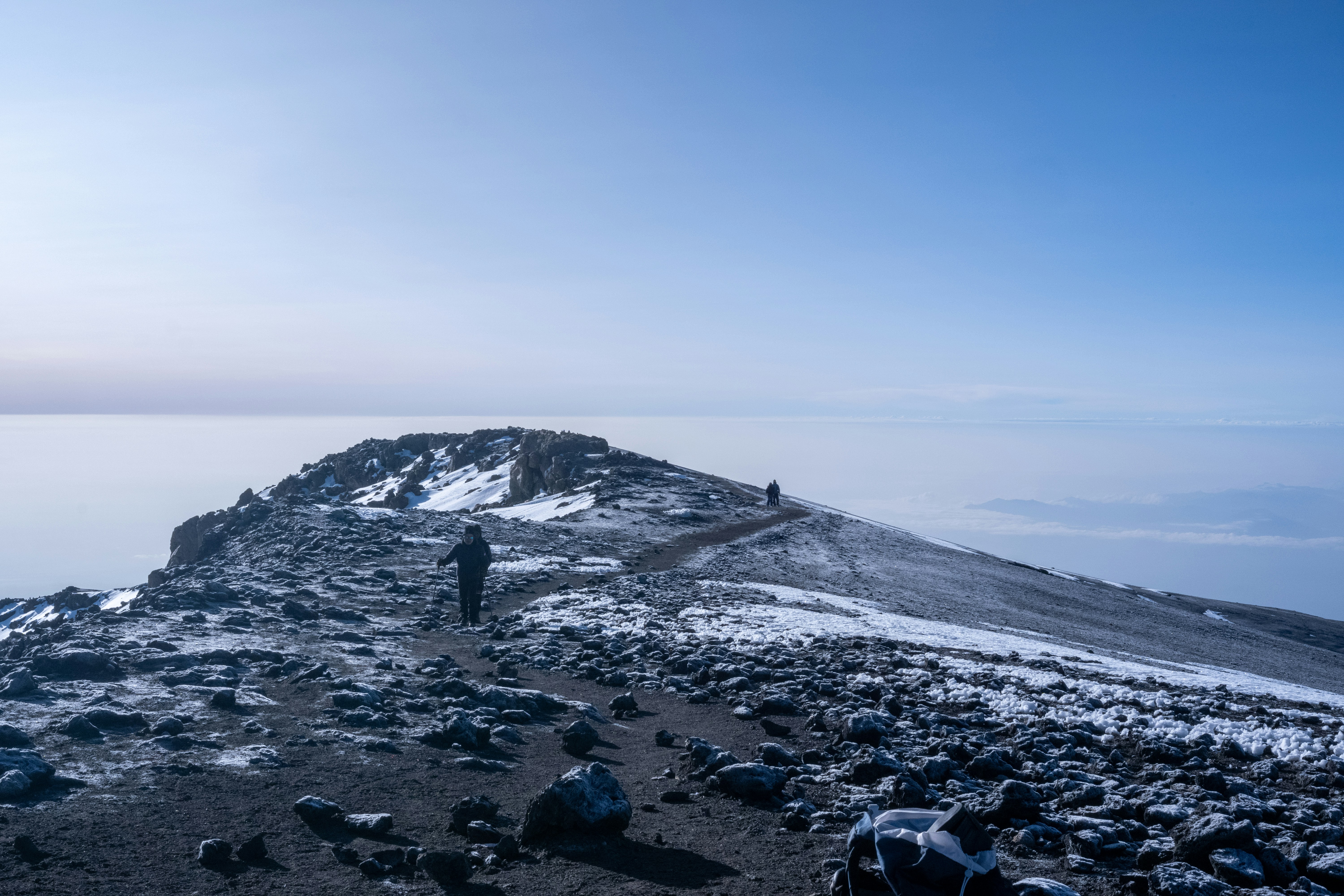 Snowy rocky beach