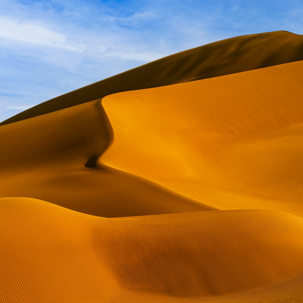 a large sand dune with Sahara in the background