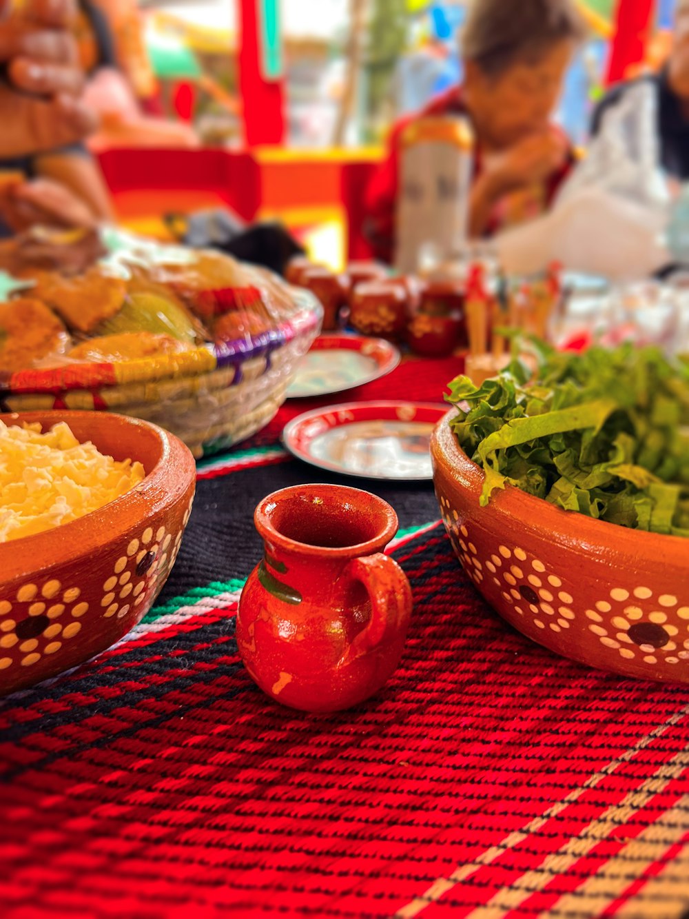 a table is filled with food