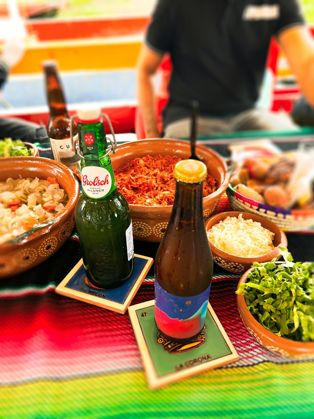 a table with food and drinks on it