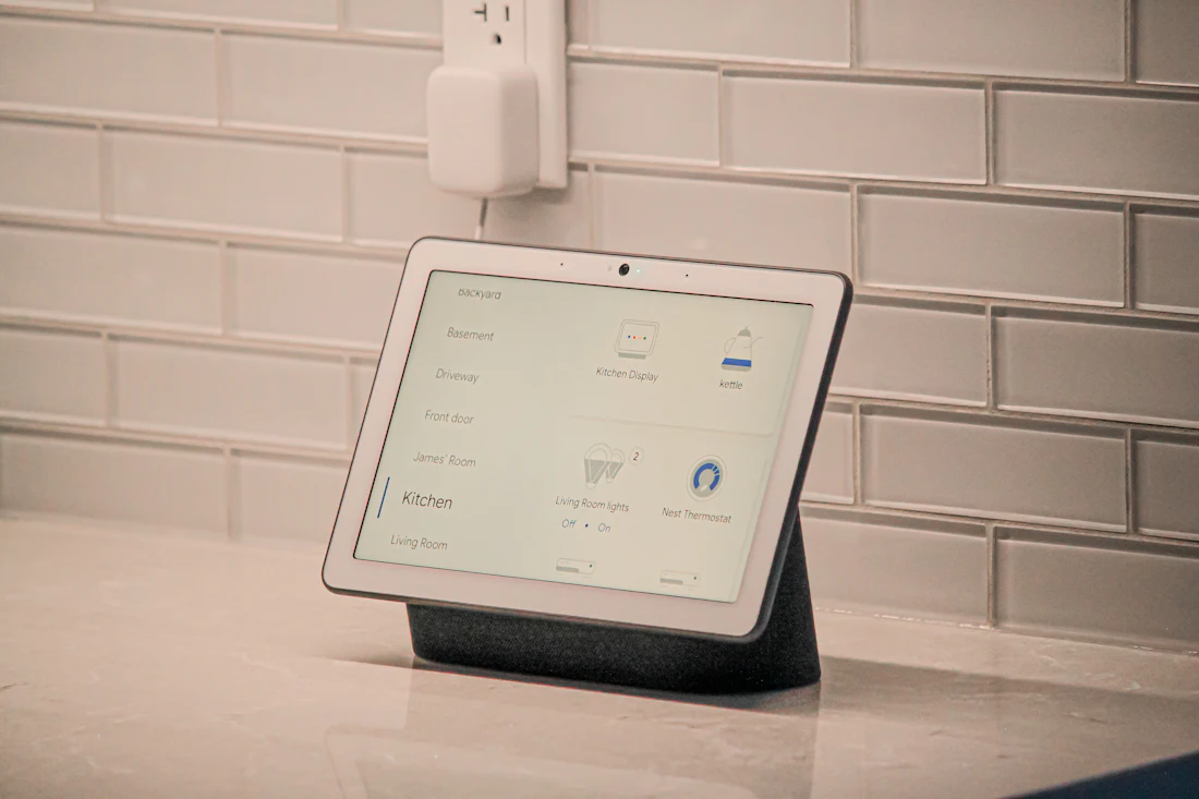 Tablet showing a smart home control dashboard