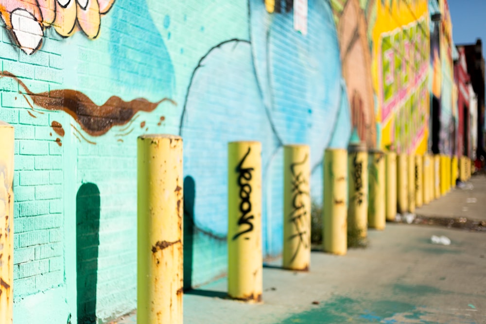 a wall with painted wood