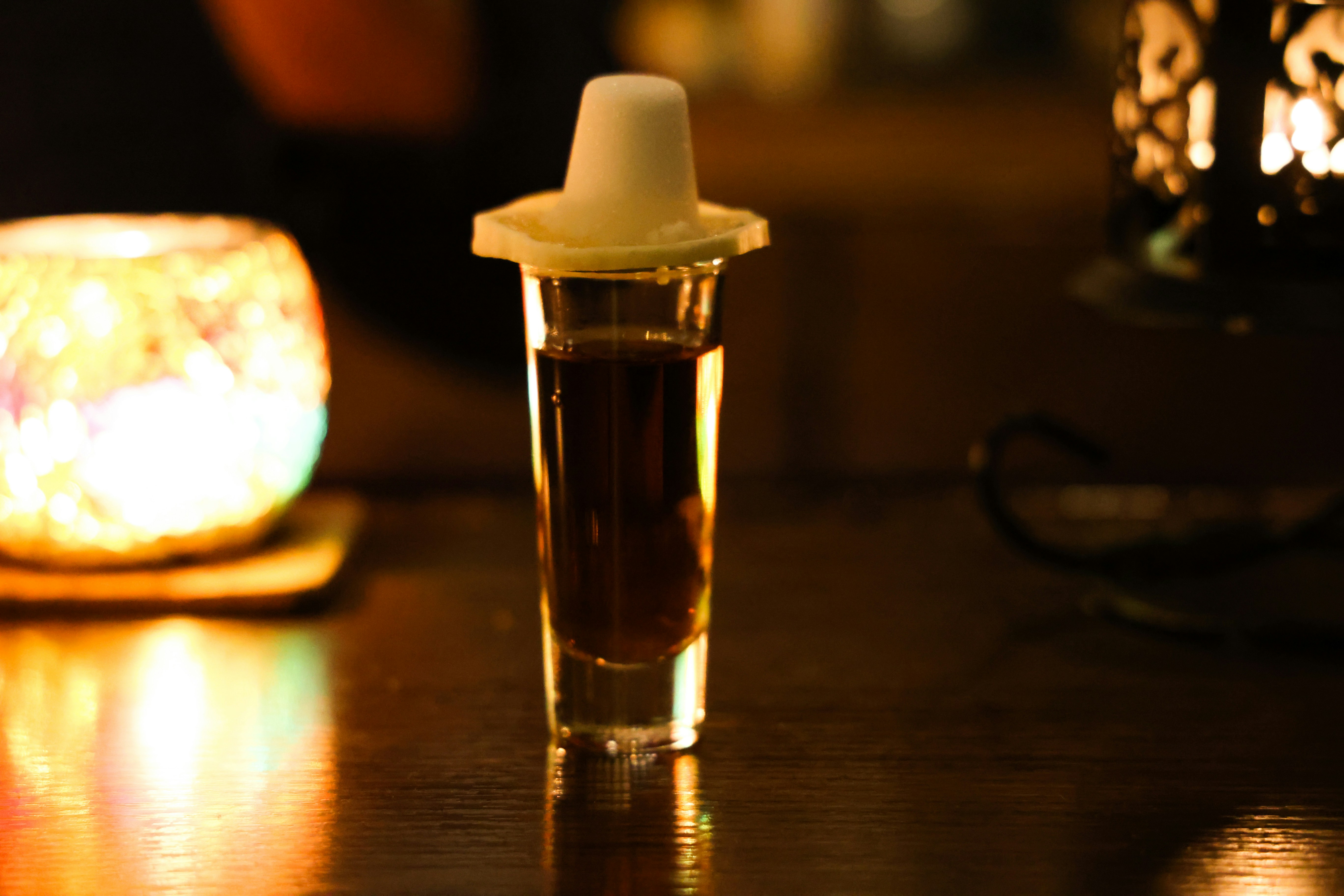 a glass of water on a table
