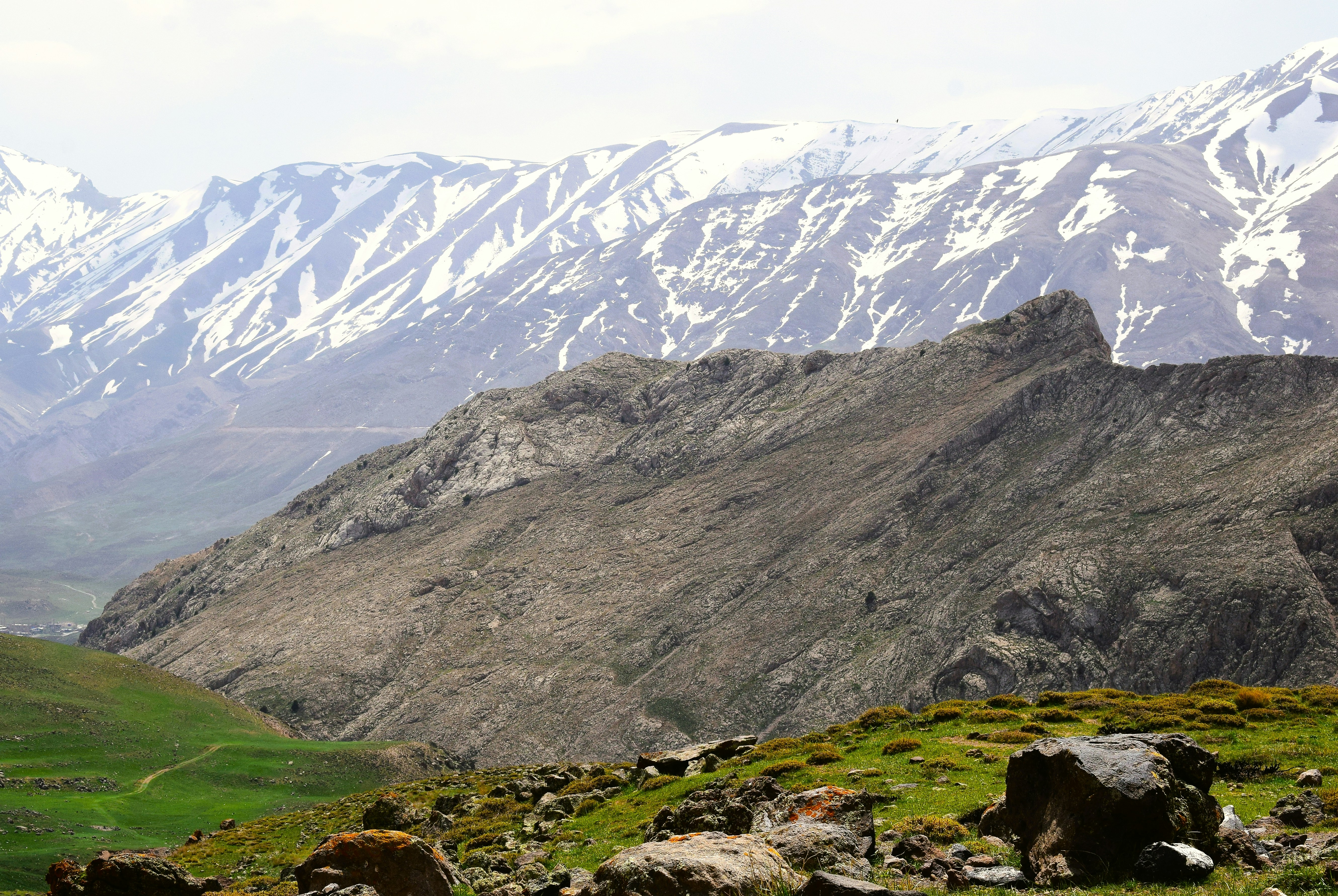 a mountain range with snow