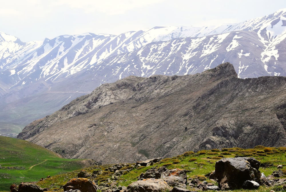 a mountain range with snow