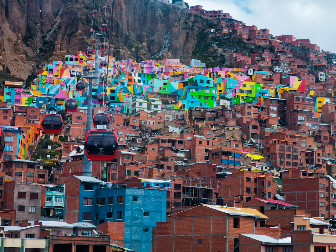 Colorful houses in the canyon valley of La Paz