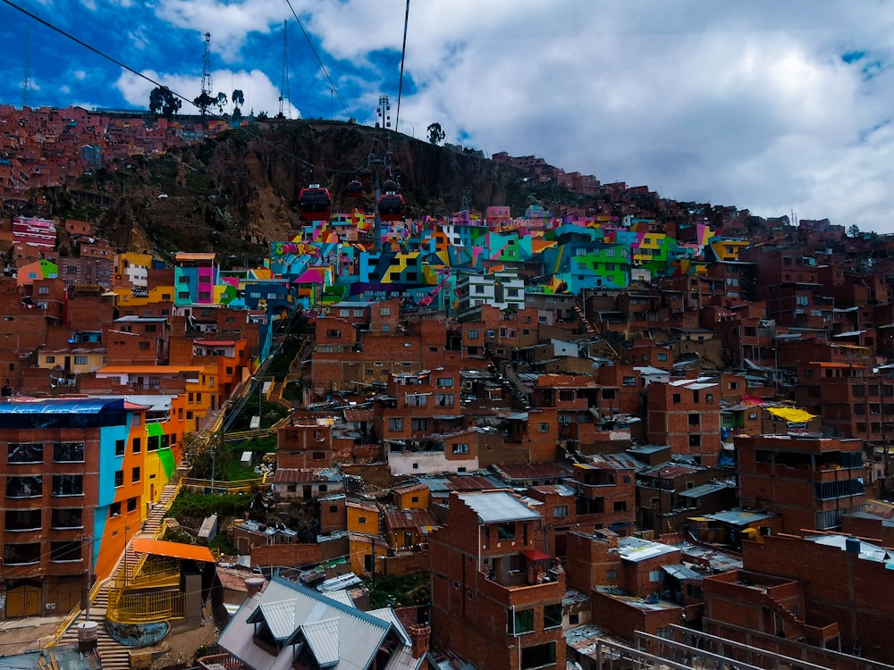 a city with many colorful buildings