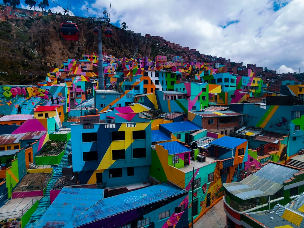 a group of colorful buildings