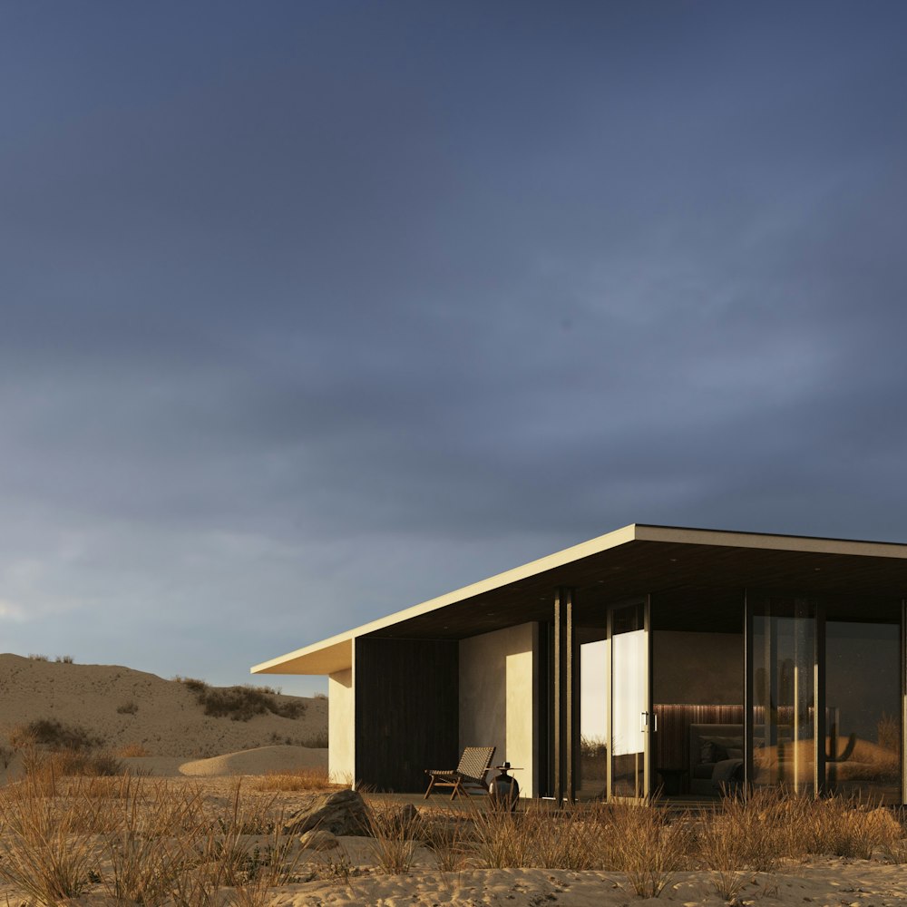 a house with a glass front