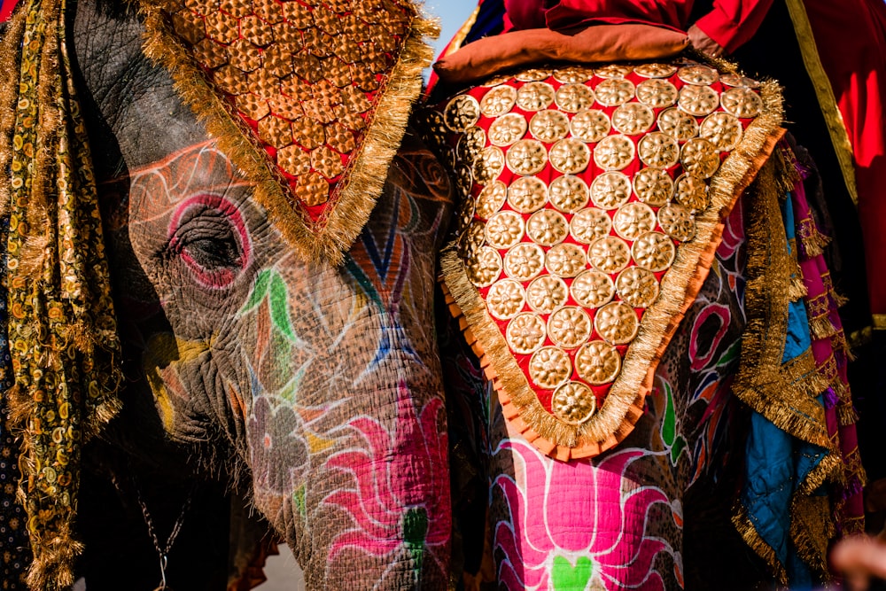 a person wearing a colorful mask