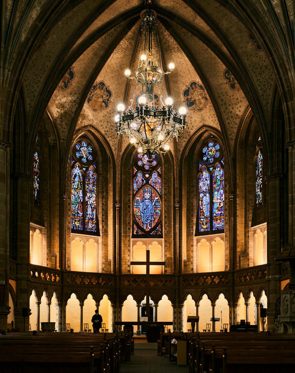 a large church with stained glass windows