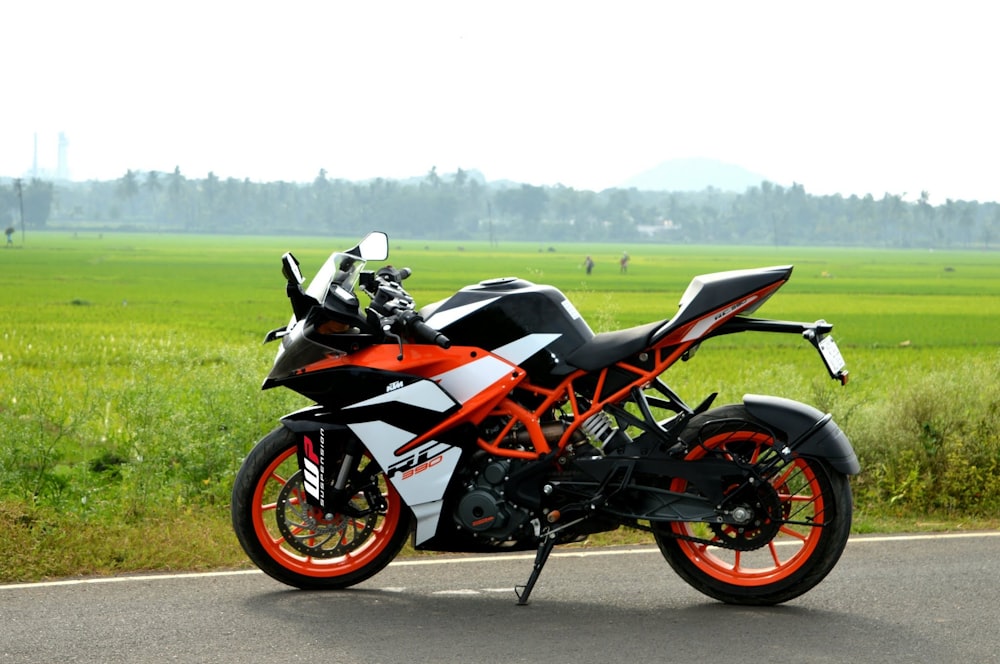 a motorcycle parked on a road