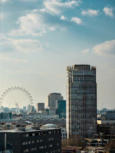 a city with a ferris wheel