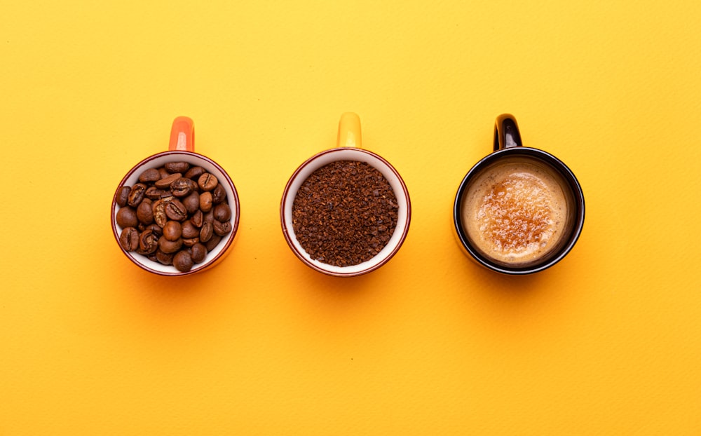 a group of bowls with food in them