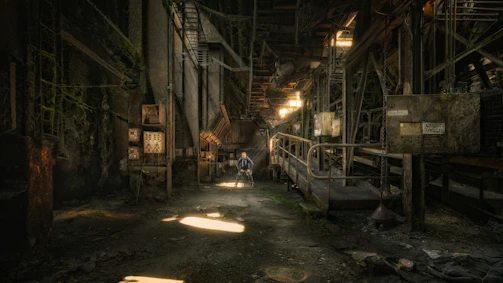 Photograph of a sound installation blending into an abandoned industrial site